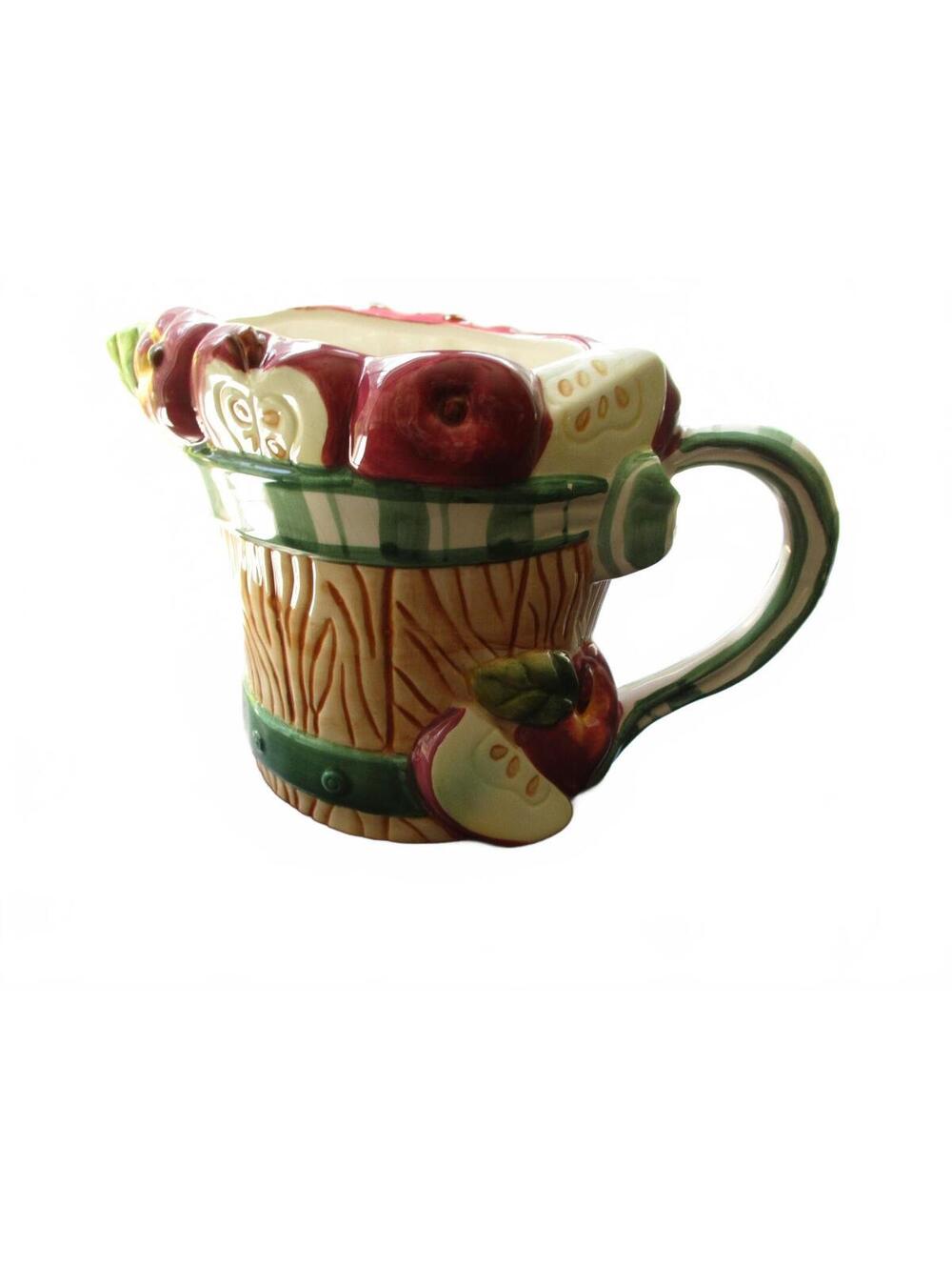 VTG Youngs Exclusive Apple Basket Ceramic Pitcher Fruit Woven Majolica Jug